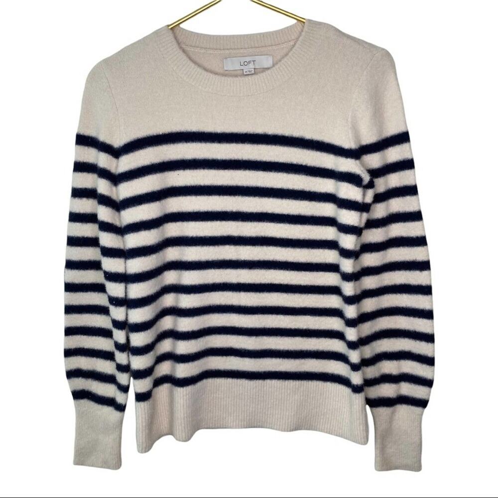 LOFT Sweater Pullover Blue and Tan Striped XS SOFT
